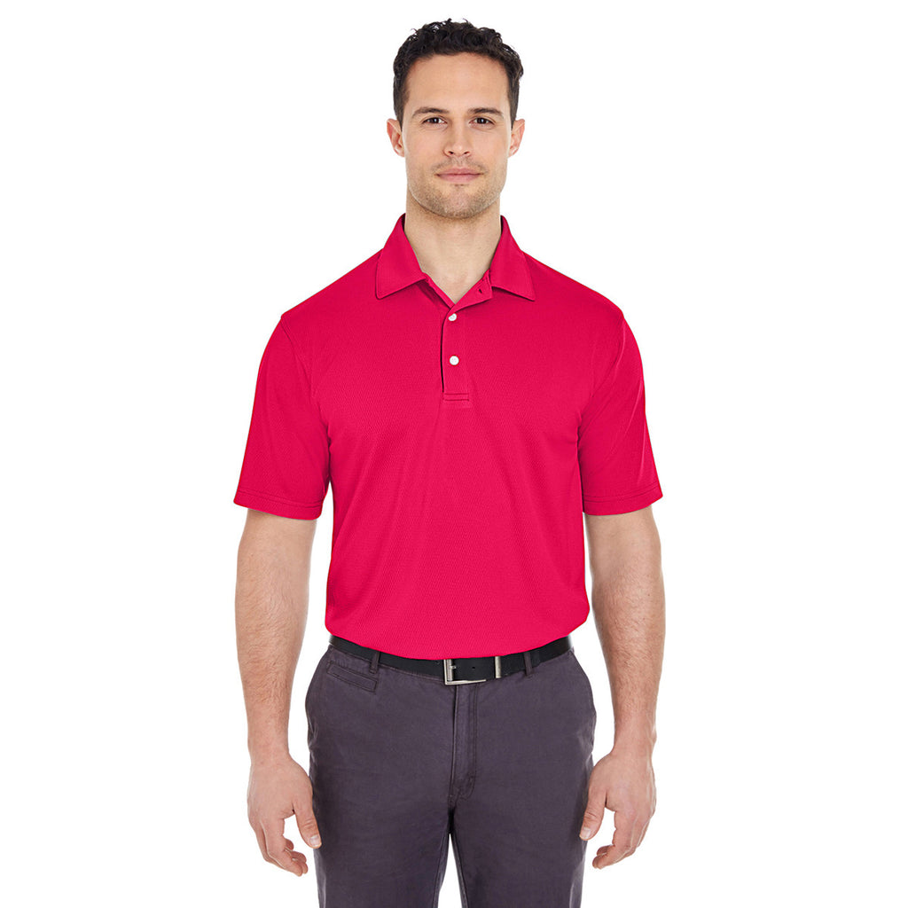 UltraClub Men's Red Platinum Performance Jacquard Polo with TempControl Technology