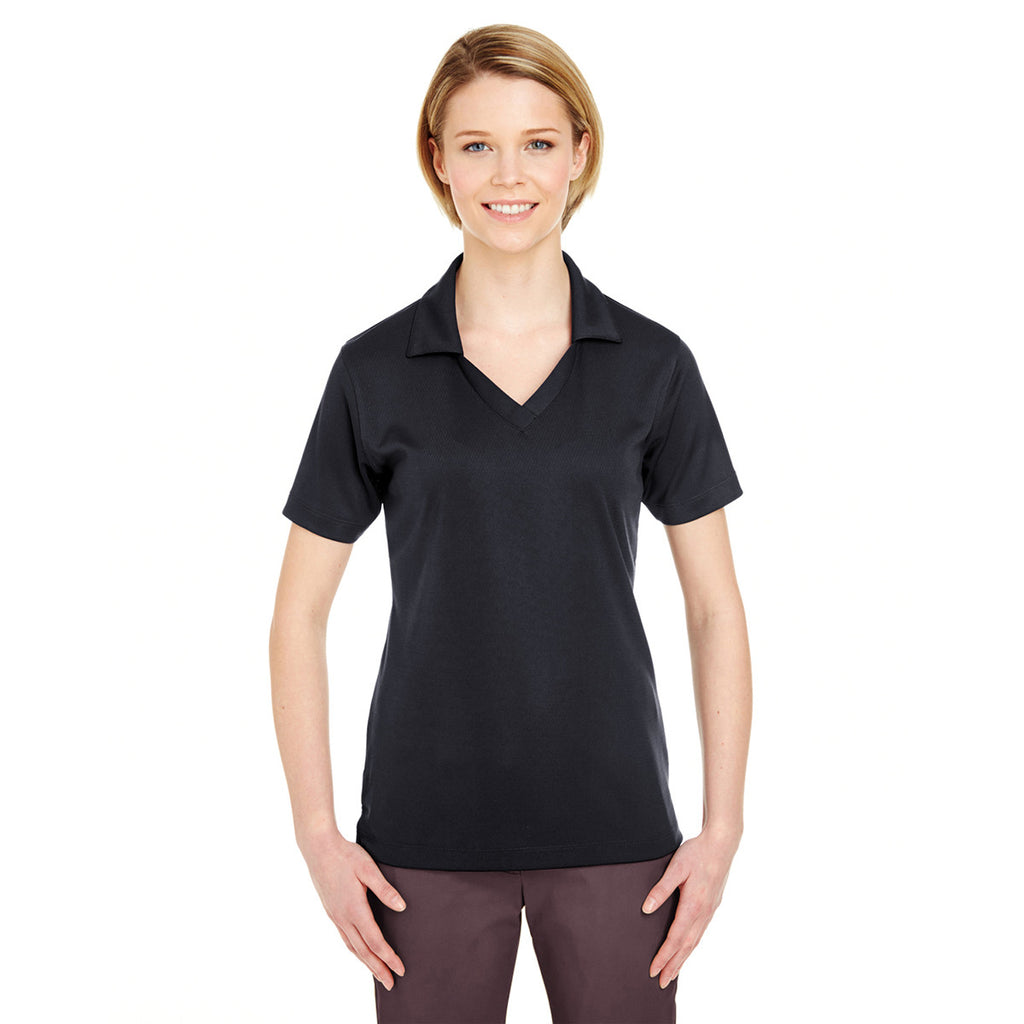 UltraClub Women's Black Platinum Performance Jacquard Polo with TempControl Technology