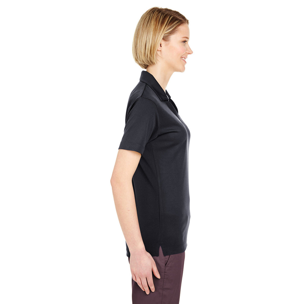 UltraClub Women's Black Platinum Performance Jacquard Polo with TempControl Technology