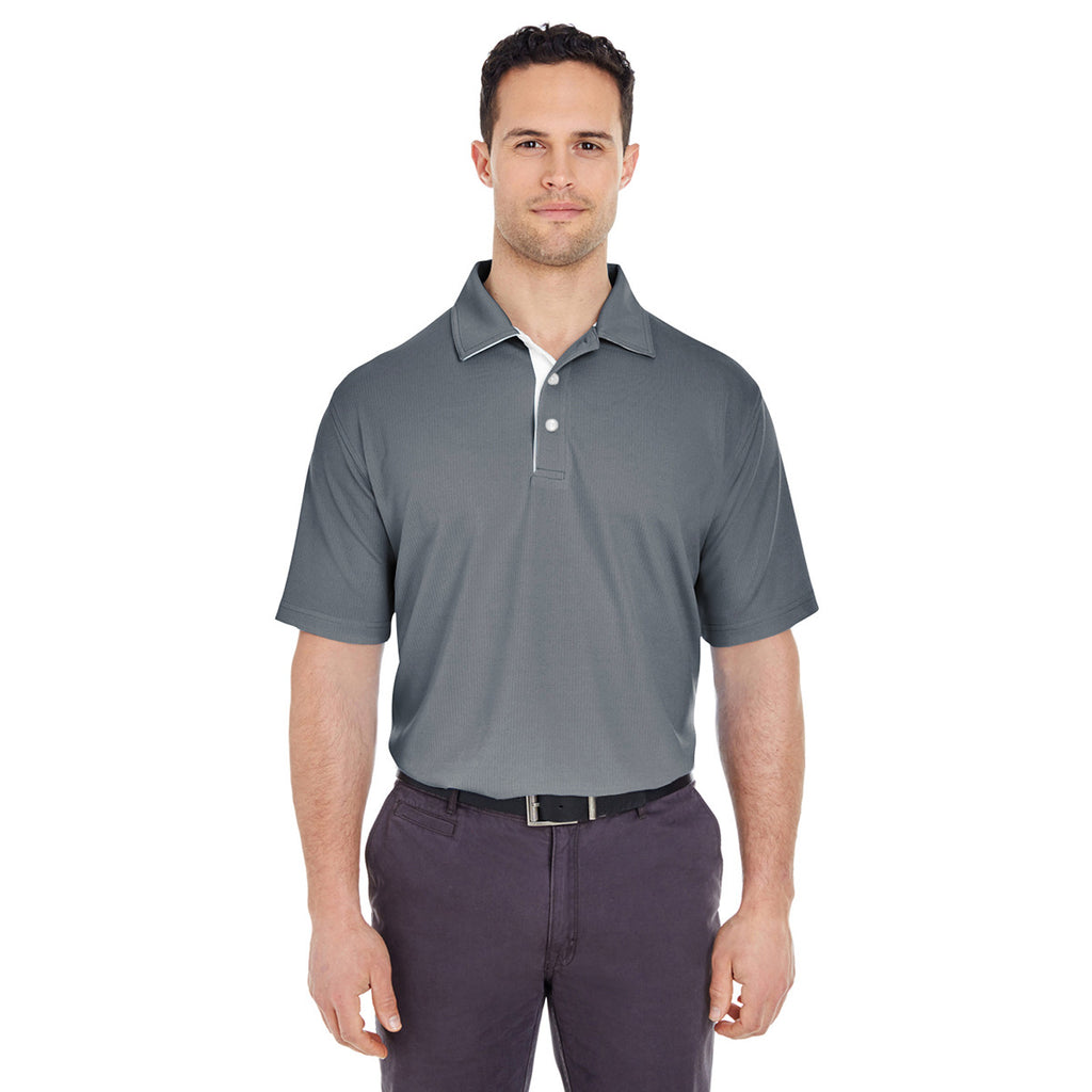 UltraClub Men's Charcoal/White Platinum Performance Birdseye Polo with TempControl Technology