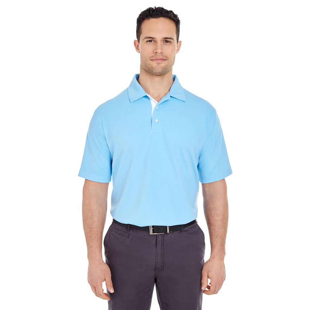 UltraClub Men's Columbia Blue/White Platinum Performance Birdseye Polo with TempControl Technology