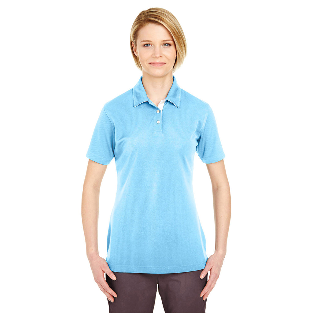 UltraClub Women's Columbia Blue/White Platinum Performance Birdseye Polo with TempControl Technology