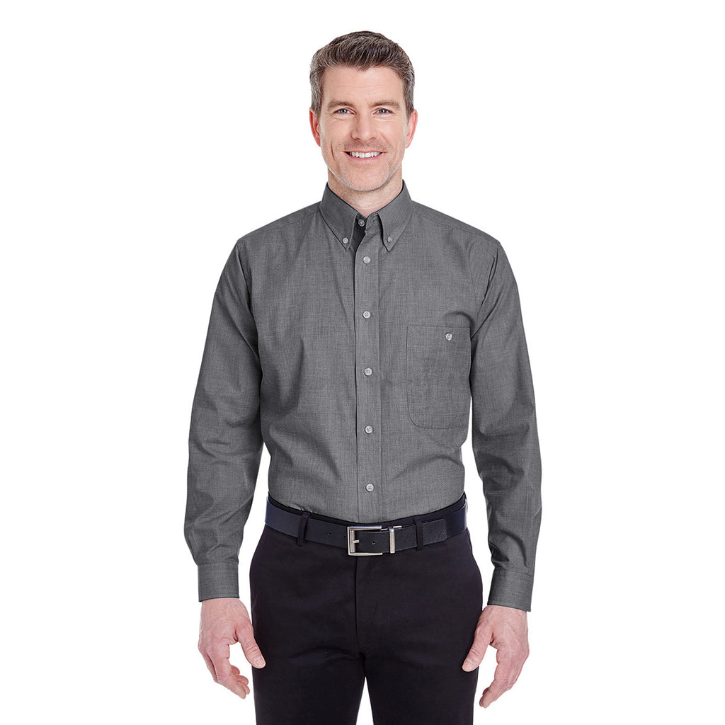 UltraClub Men's Black Wrinkle-Resistant End-on-End