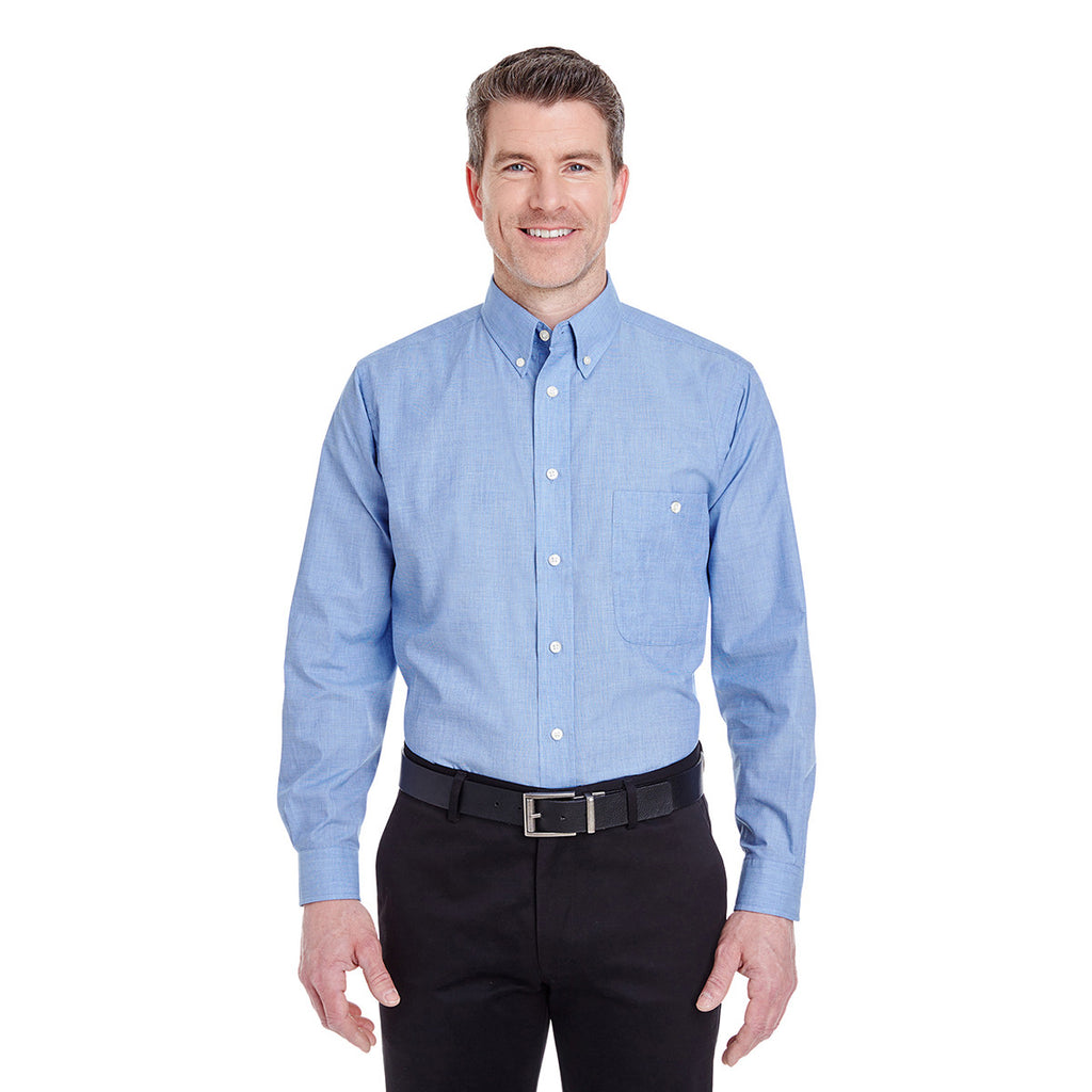 UltraClub Men's Cadet Blue Wrinkle-Resistant End-on-End