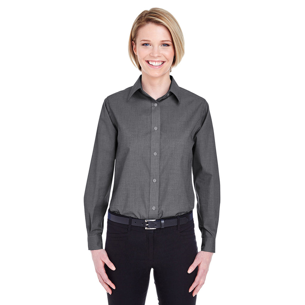 UltraClub Women's Black Wrinkle-Resistant End-on-End