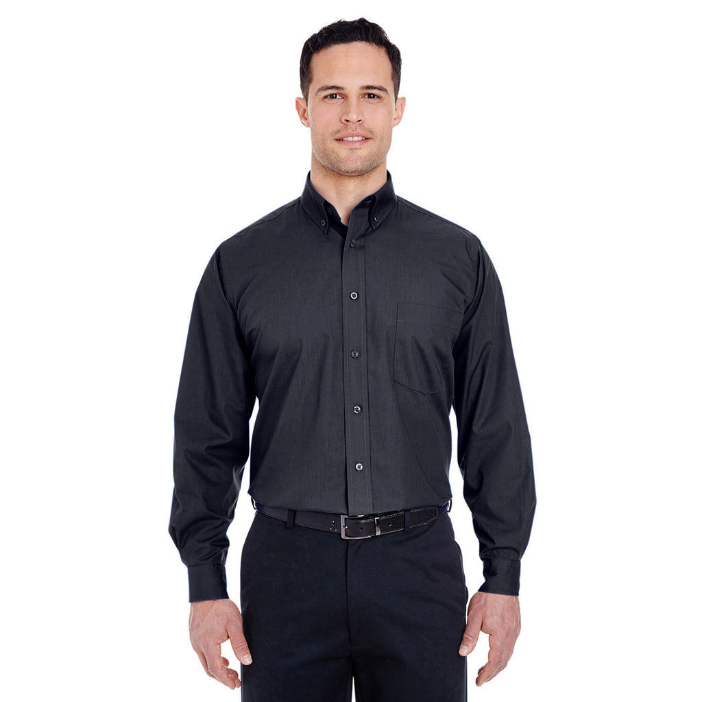 UltraClub Men's Black Easy-Care Broadcloth