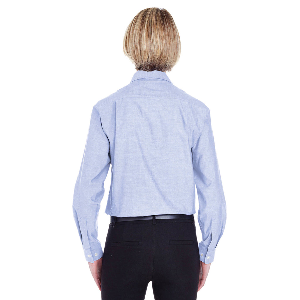 UltraClub Women's Light Blue Long-Sleeve Performance Pinpoint