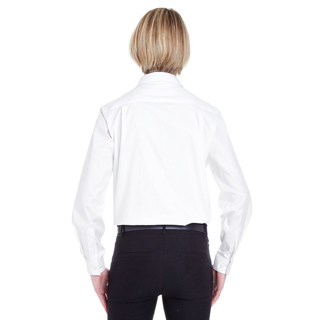 UltraClub Women's White Long-Sleeve Performance Pinpoint