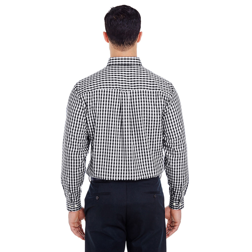 UltraClub Men's Black Medium-Check Woven