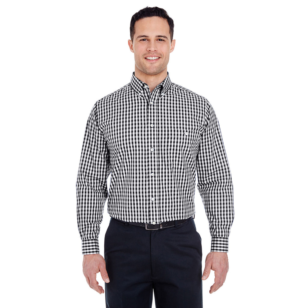 UltraClub Men's Black Medium-Check Woven