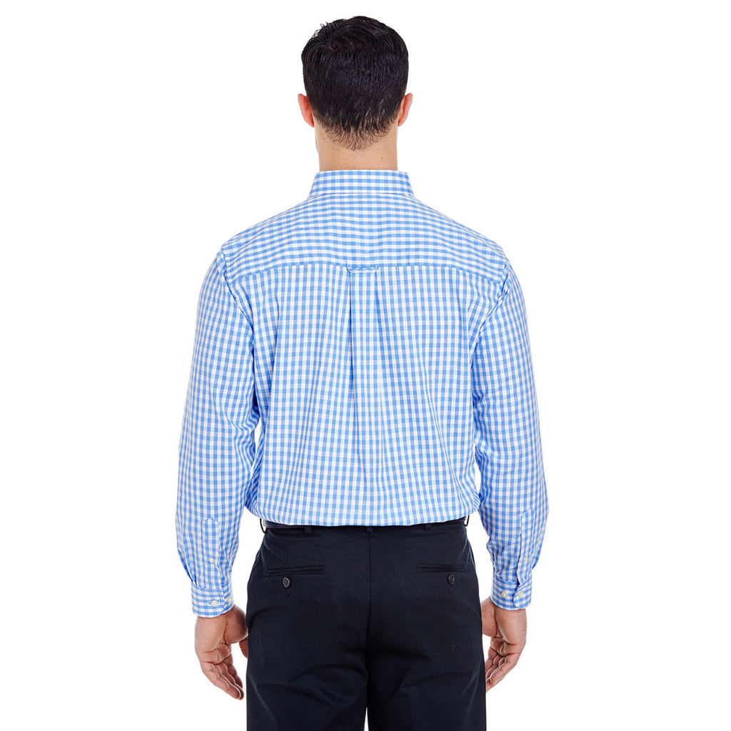 UltraClub Men's Light Blue Medium-Check Woven