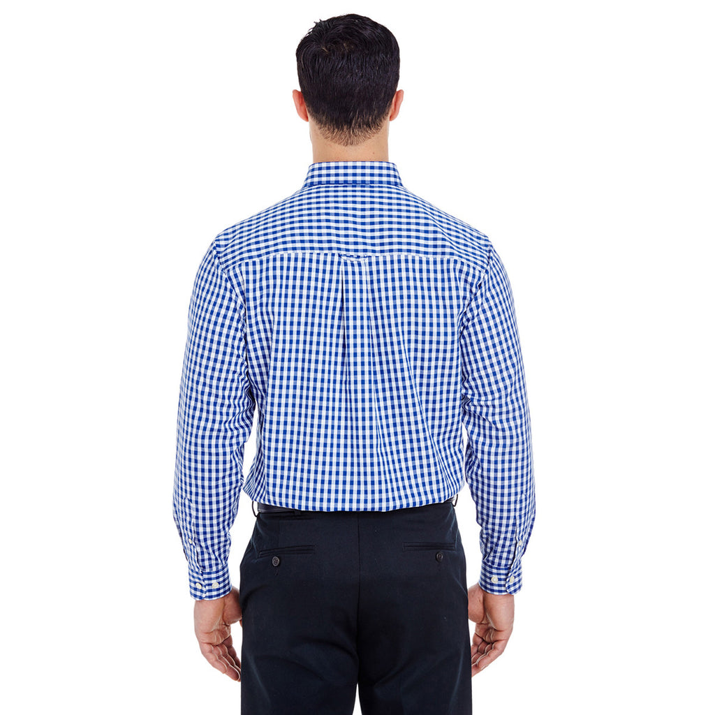 UltraClub Men's Marine Blue Medium-Check Woven