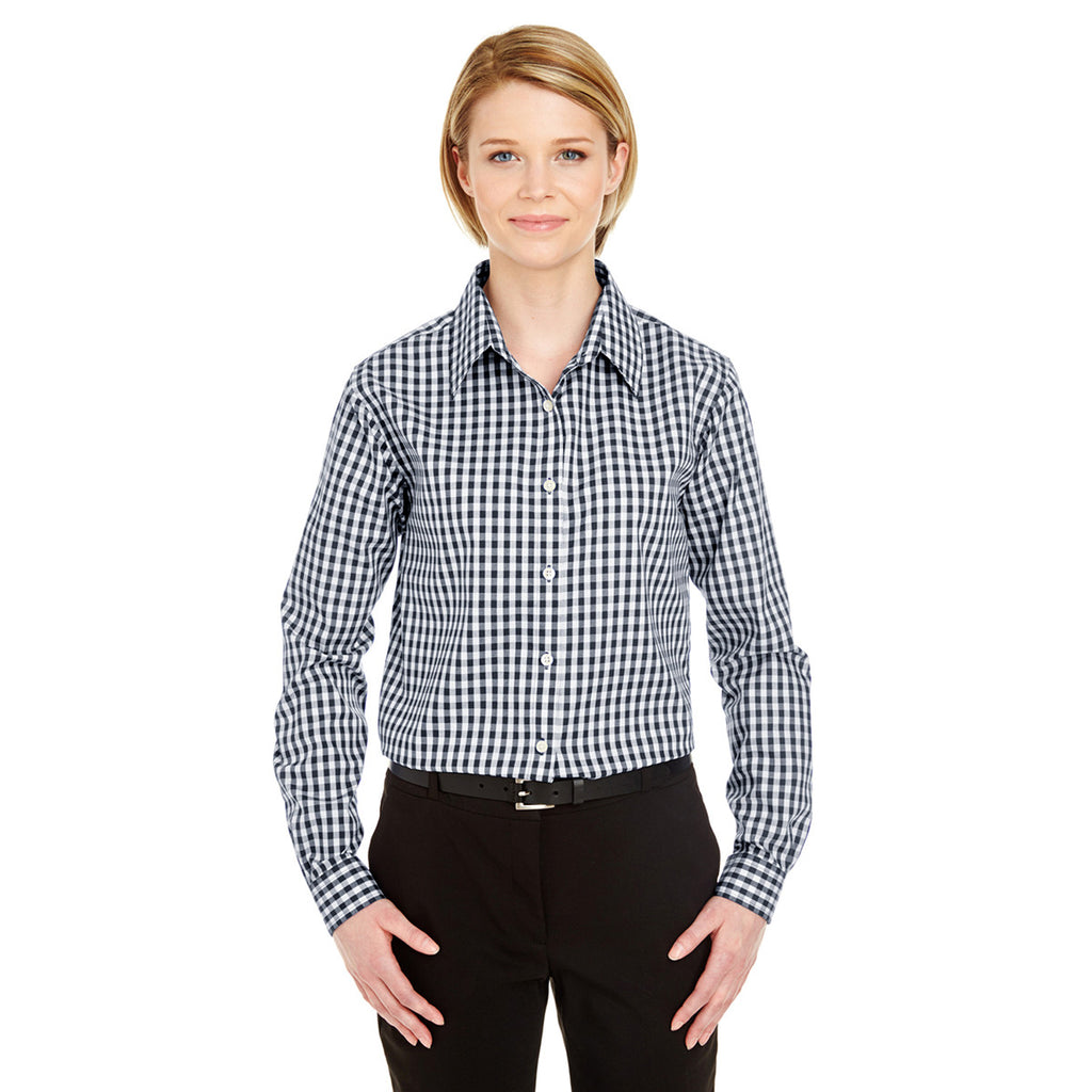 UltraClub Women's Black Medium-Check Woven