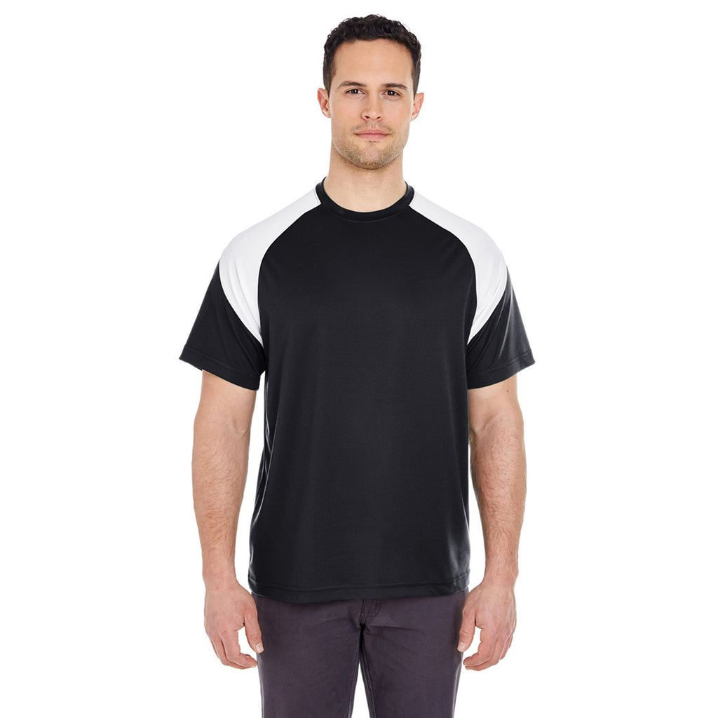 UltraClub Men's Black/White Cool & Dry Sport Colorblock T-Shirt