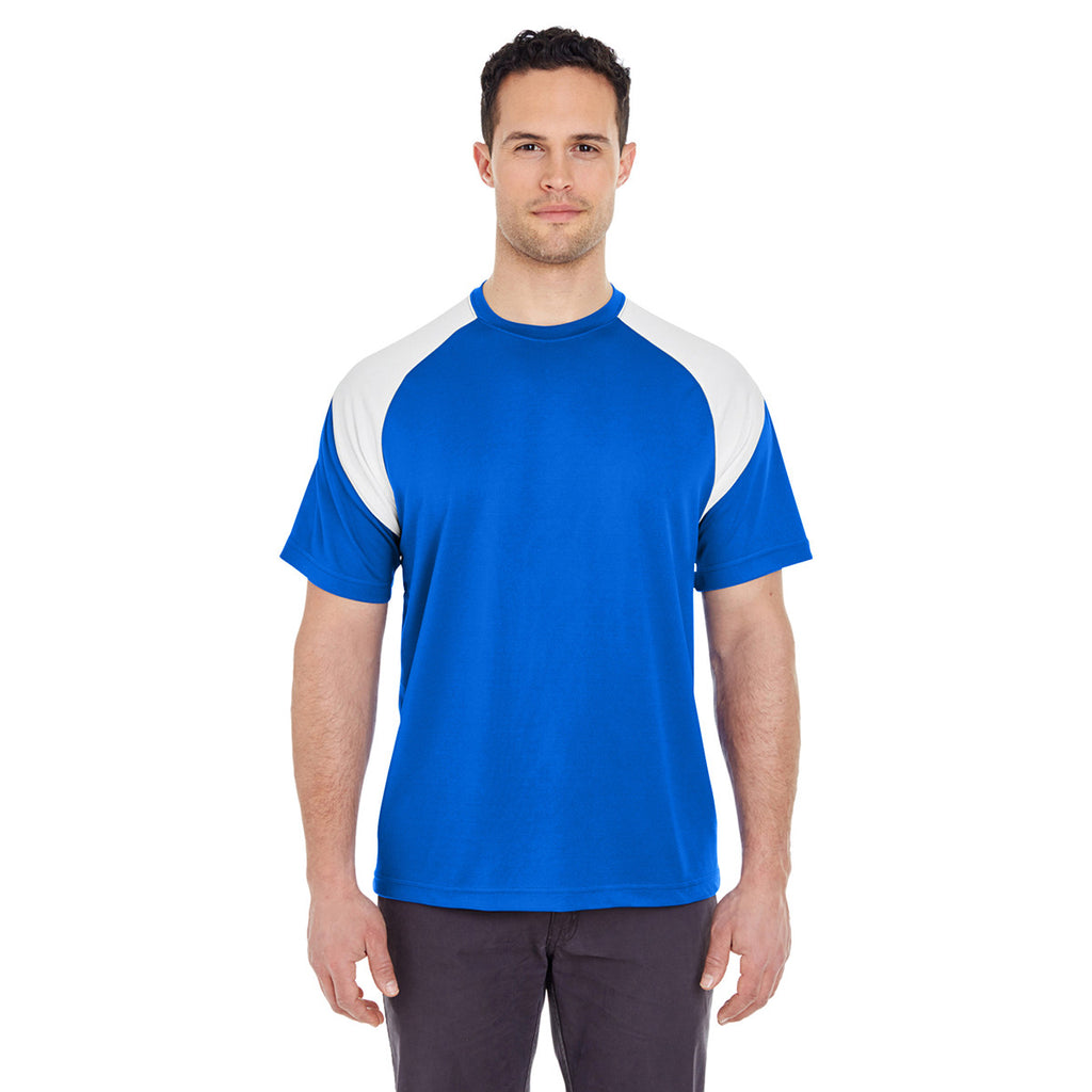 UltraClub Men's Royal/White Cool & Dry Sport Colorblock T-Shirt