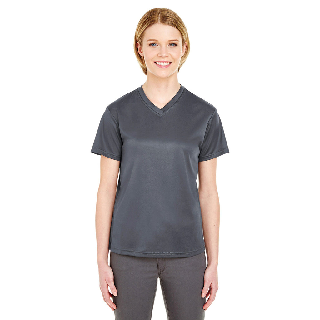 UltraClub Women's Charcoal Cool & Dry Sport V-Neck T-Shirt