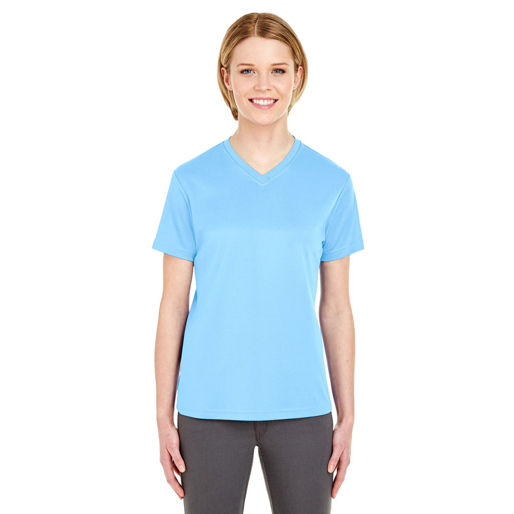 UltraClub Women's Columbia Blue Cool & Dry Sport V-Neck T-Shirt