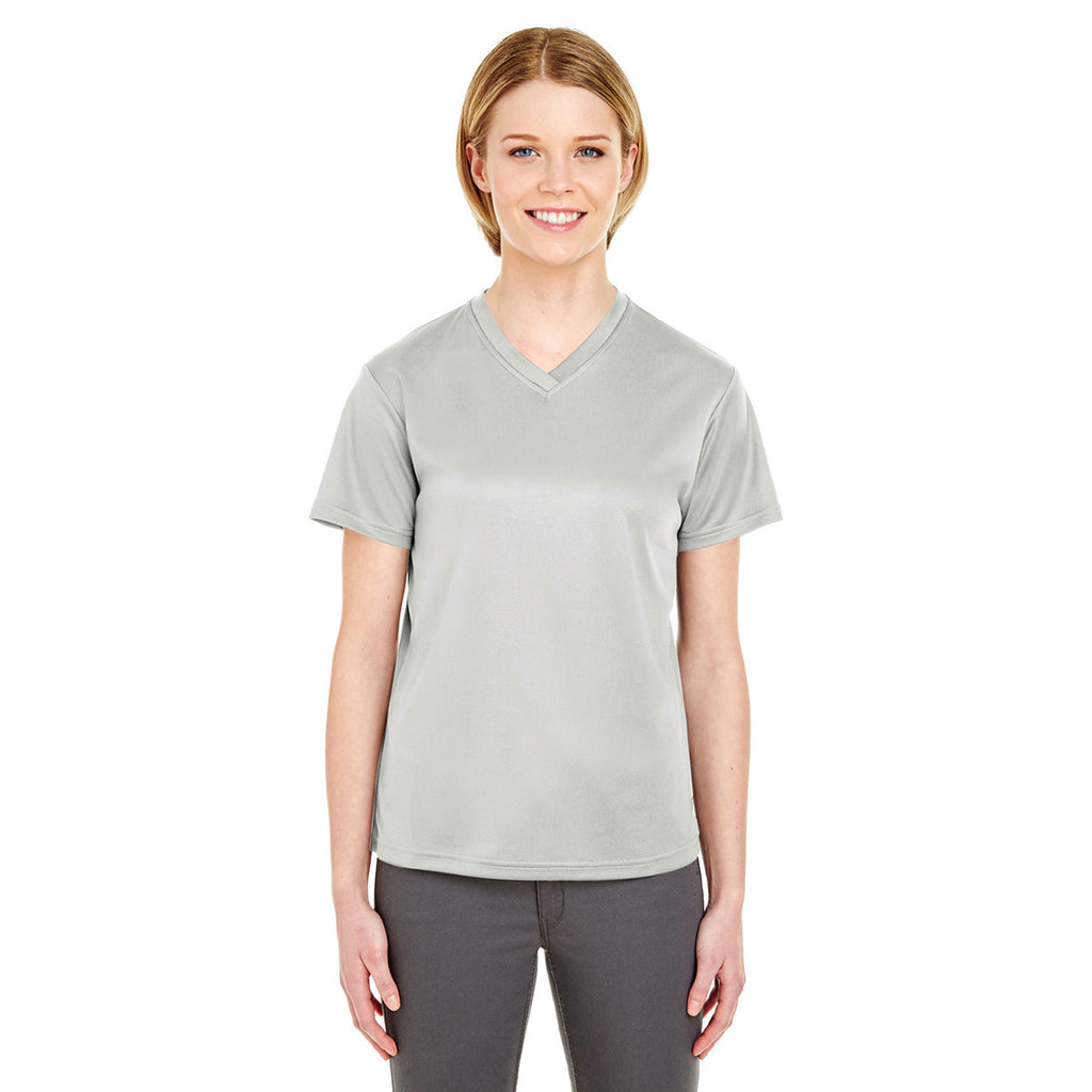 UltraClub Women's Grey Cool & Dry Sport V-Neck T-Shirt