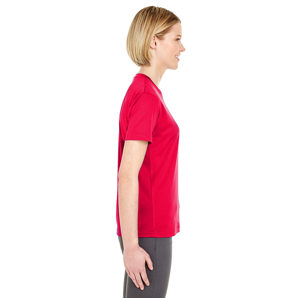 UltraClub Women's Red Cool & Dry Sport V-Neck T-Shirt