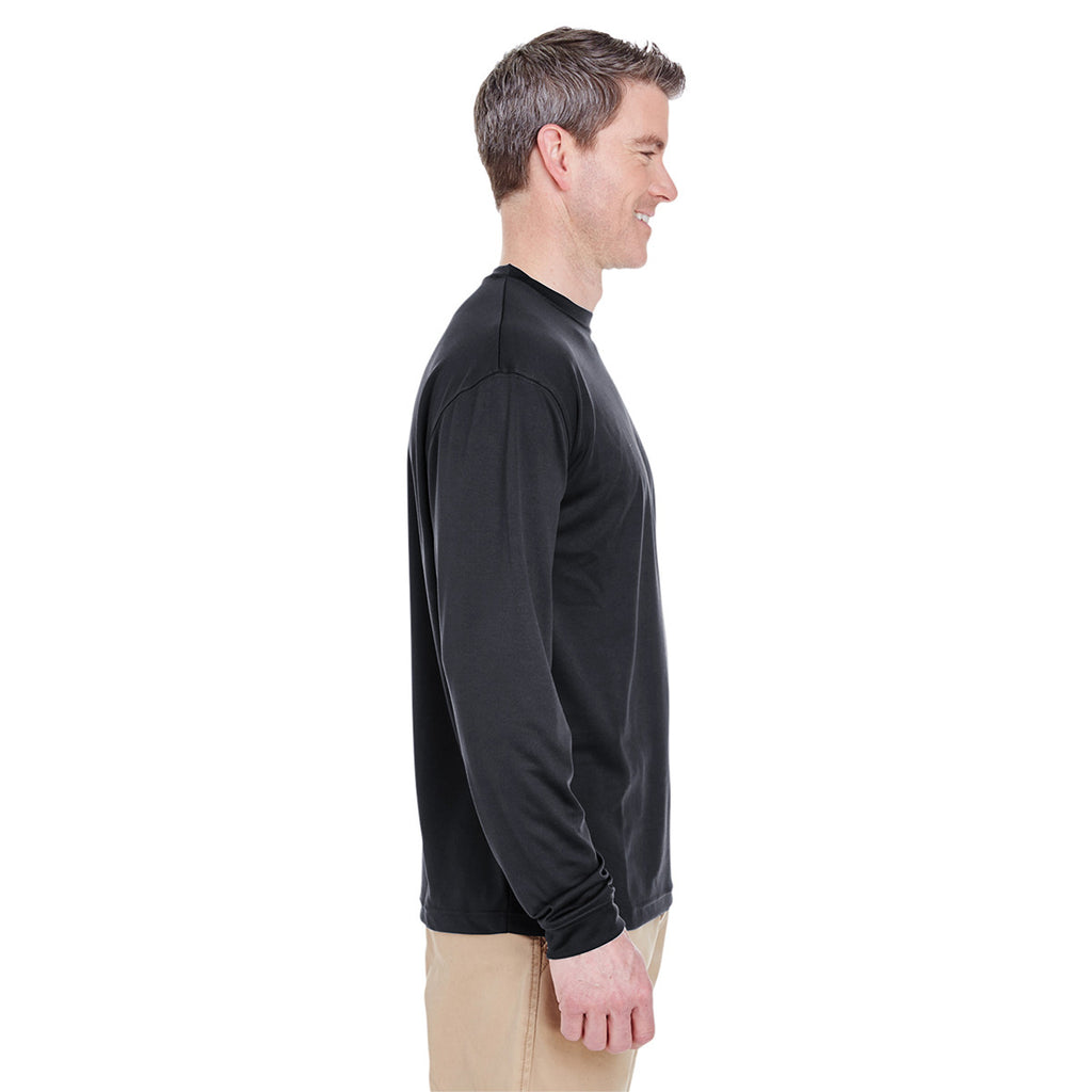 UltraClub Men's Black Cool & Dry Sport Long-Sleeve T-Shirt