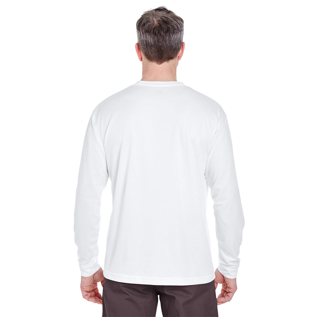 UltraClub Men's White Cool & Dry Sport Long-Sleeve T-Shirt