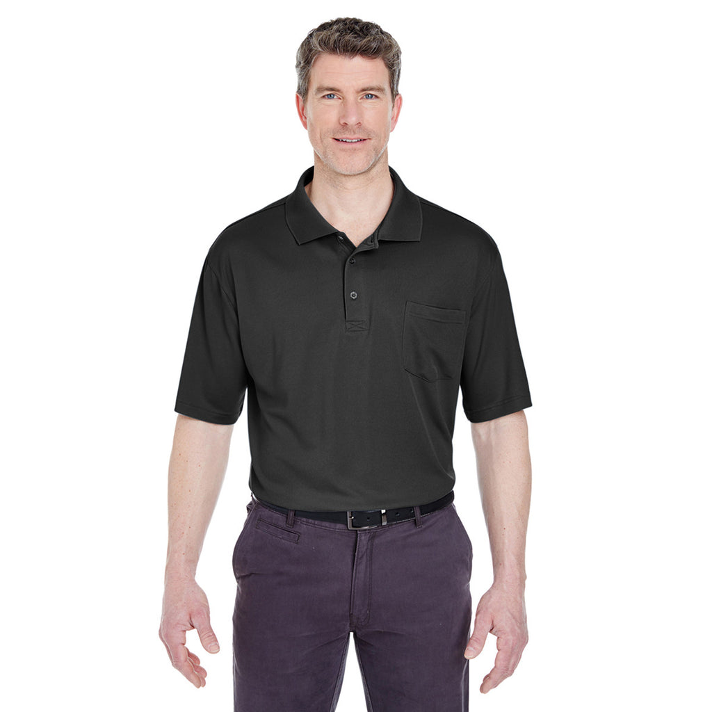 UltraClub Men's Black Cool & Dry Sport Polo with Pocket