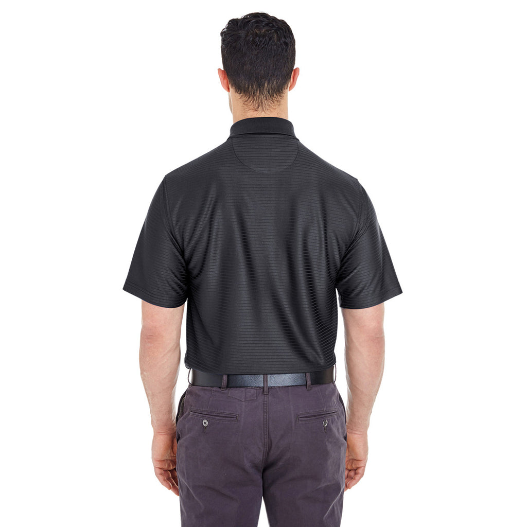 UltraClub Men's Black Cool & Dry Elite Tonal Stripe Performance Polo