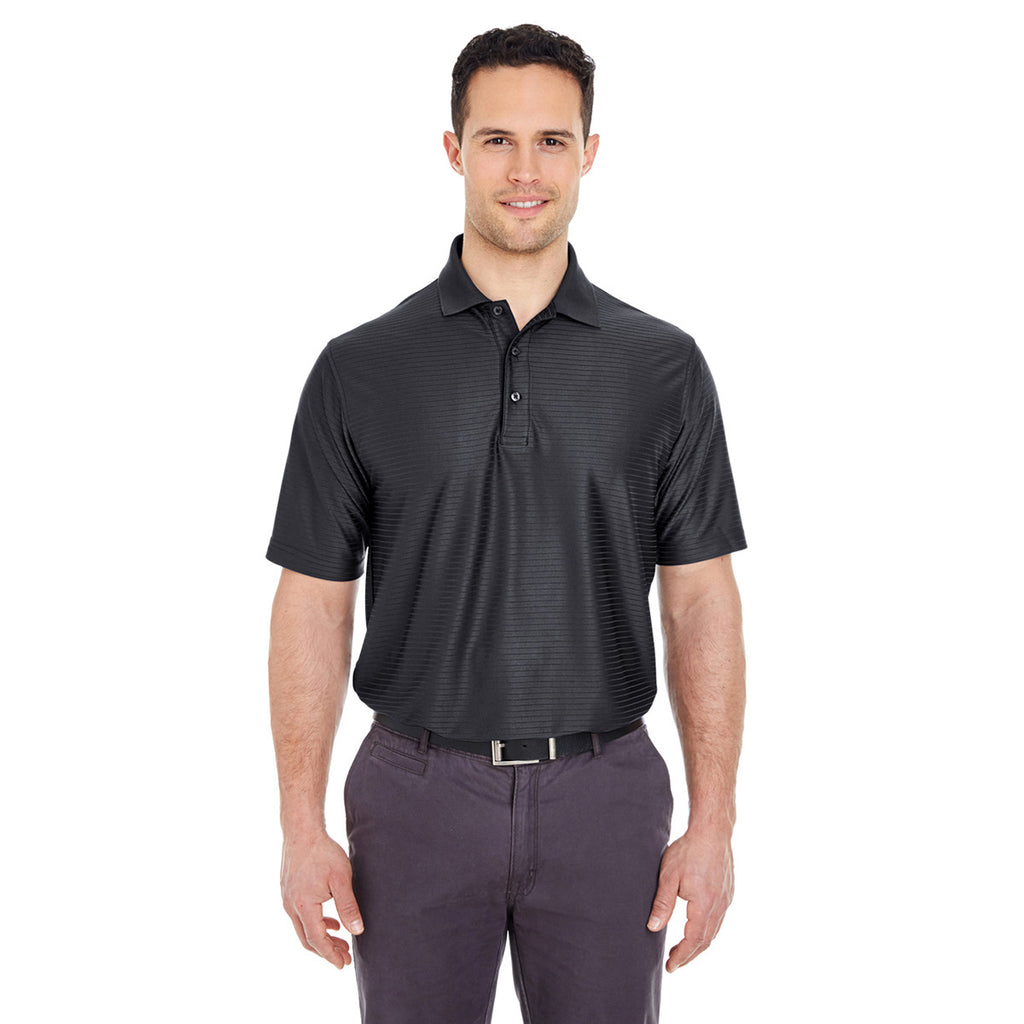 UltraClub Men's Black Cool & Dry Elite Tonal Stripe Performance Polo