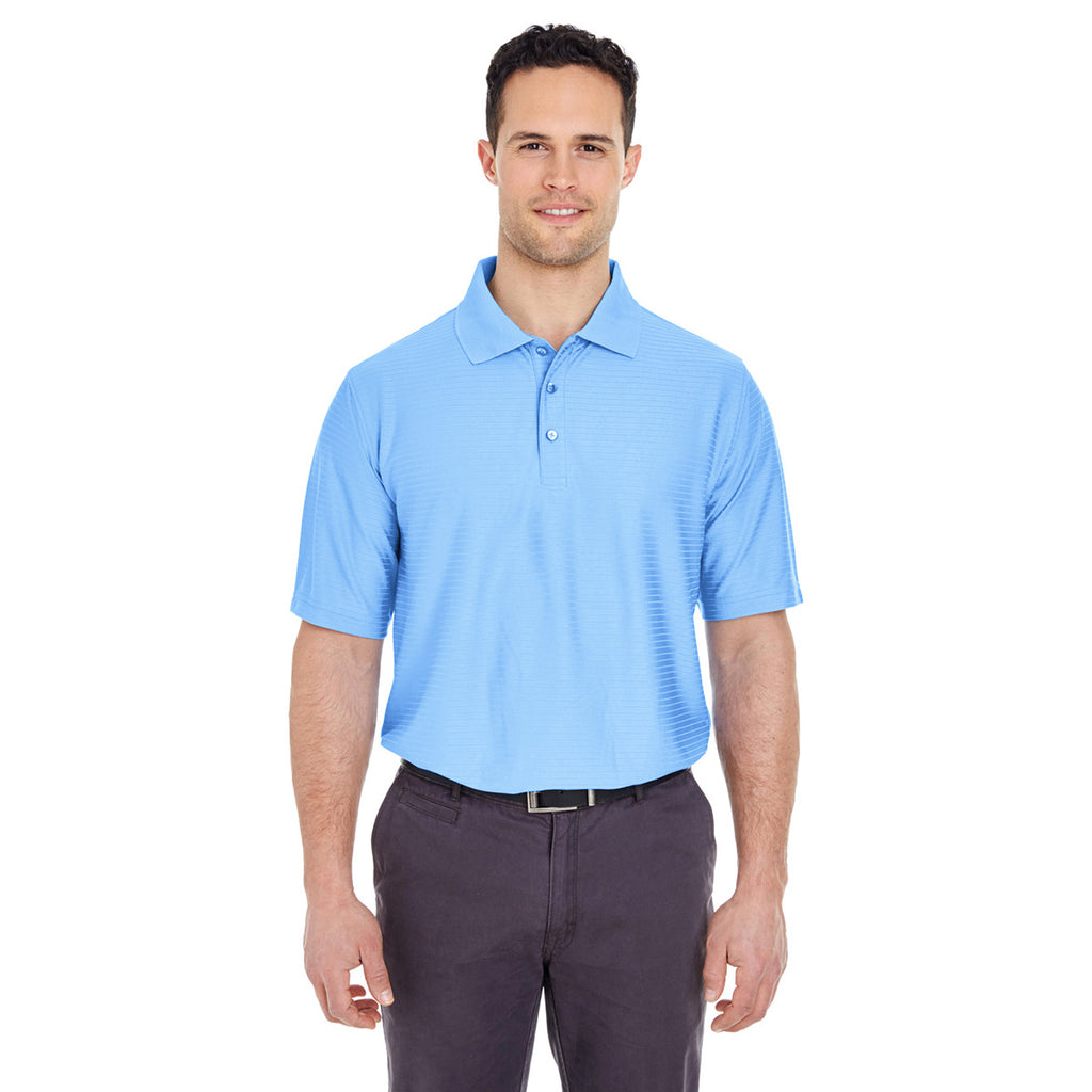 UltraClub Men's Carolina Blue Cool & Dry Elite Tonal Stripe Performance Polo