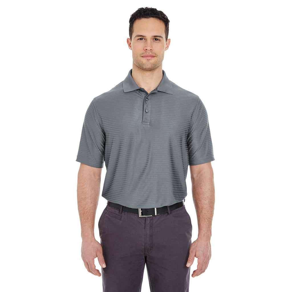 UltraClub Men's Charcoal Cool & Dry Elite Tonal Stripe Performance Polo