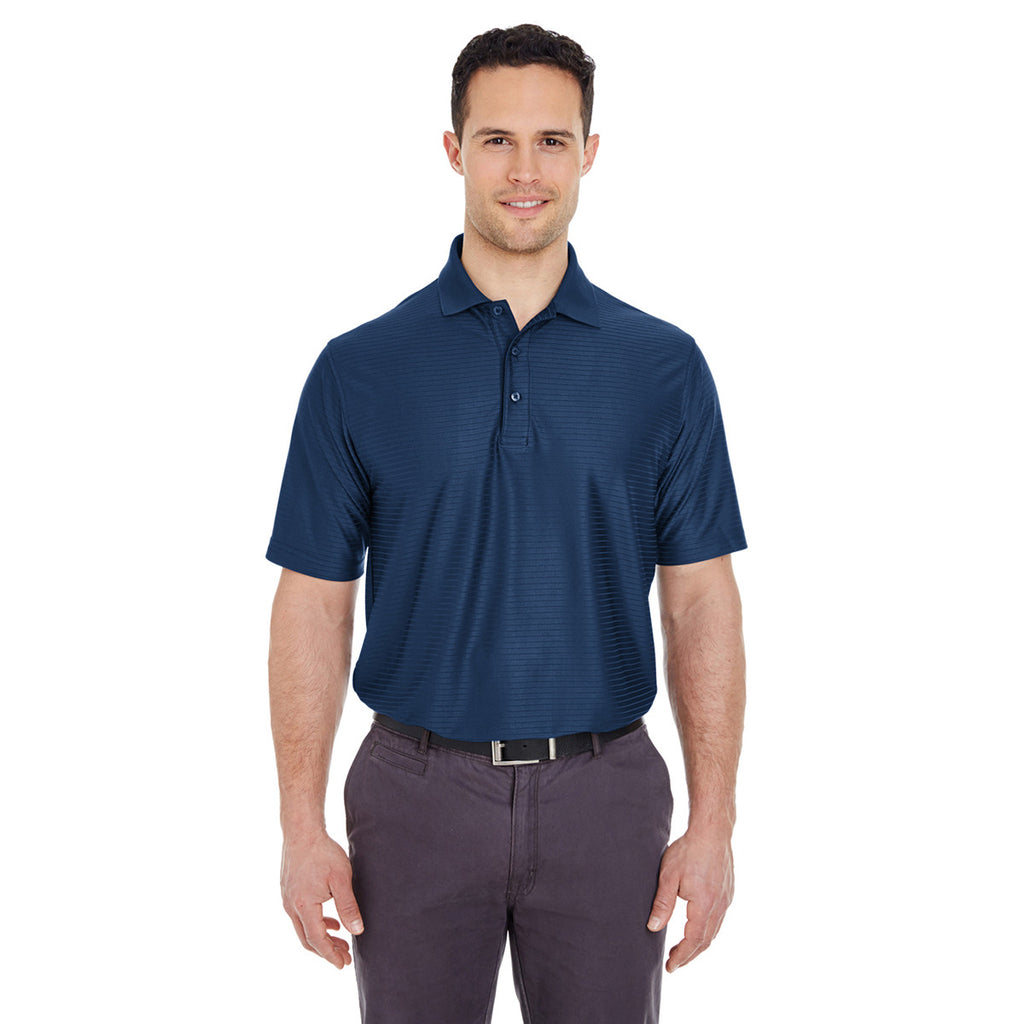 UltraClub Men's Navy Cool & Dry Elite Tonal Stripe Performance Polo