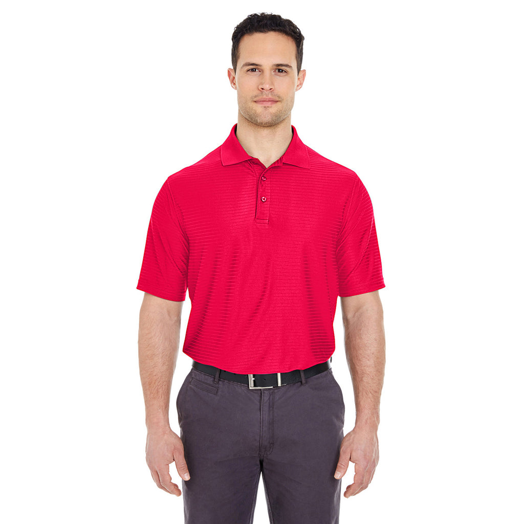 UltraClub Men's Red Cool & Dry Elite Tonal Stripe Performance Polo