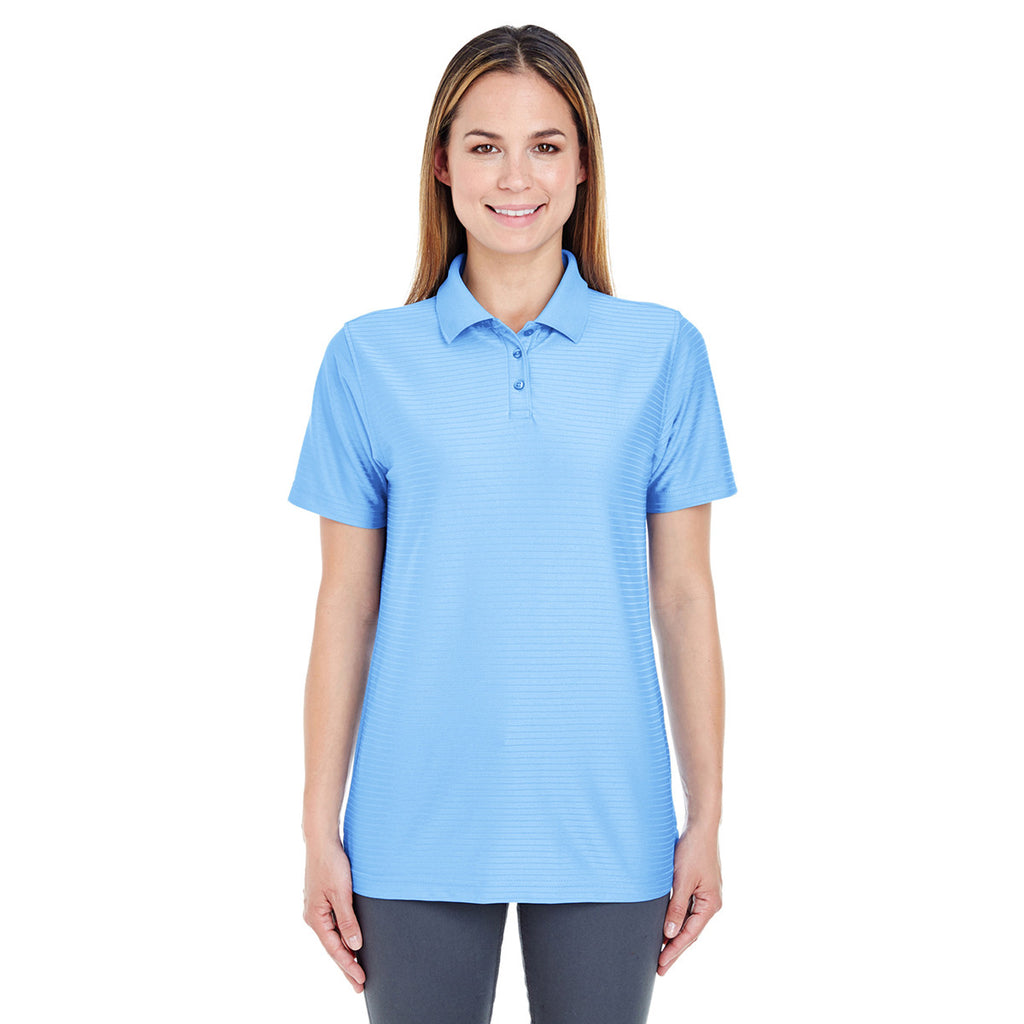 UltraClub Women's Carolina Blue Cool & Dry Elite Tonal Stripe Performance Polo