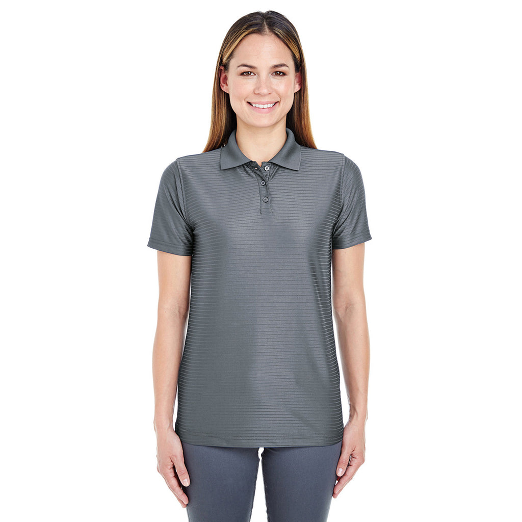 UltraClub Women's Charcoal Cool & Dry Elite Tonal Stripe Performance Polo