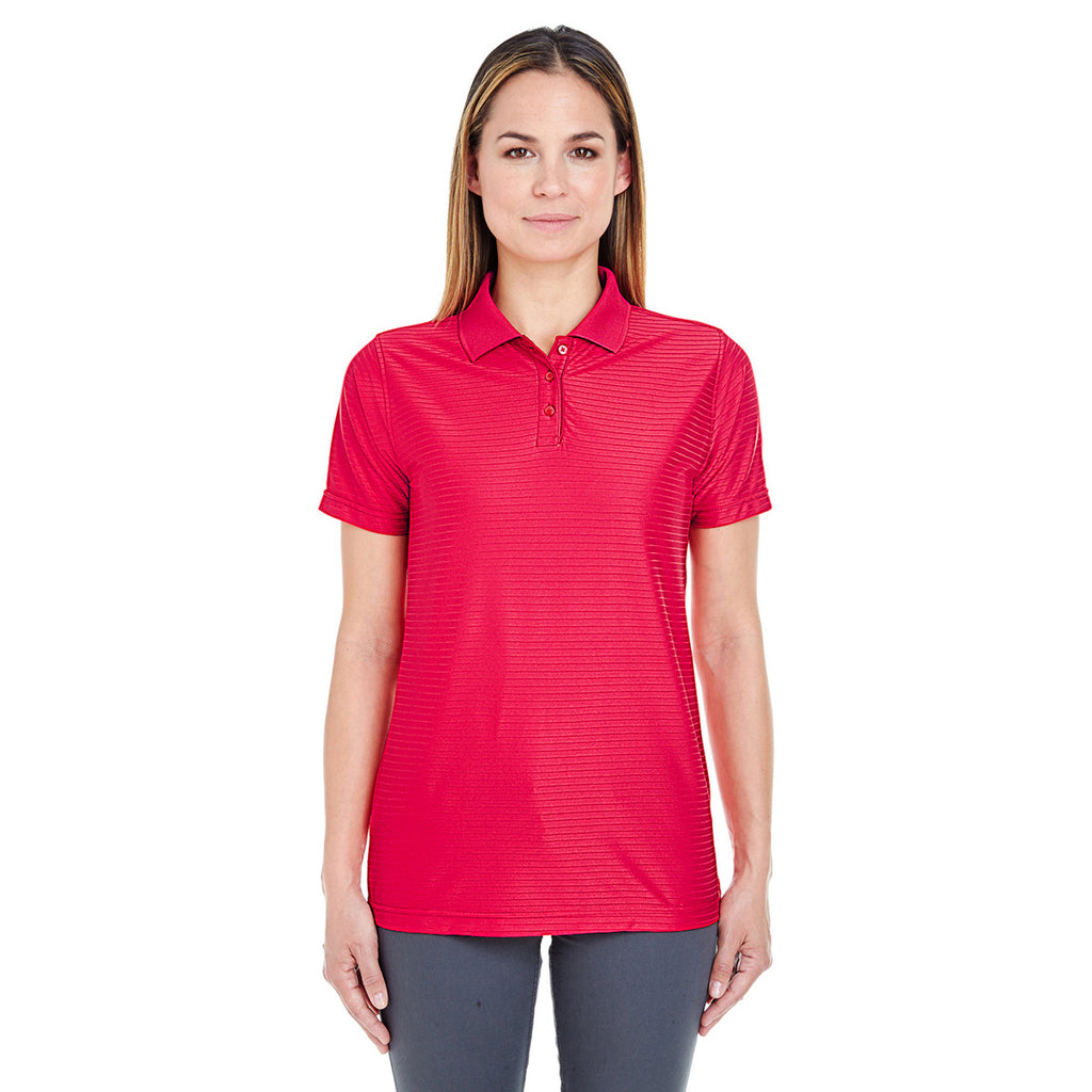 UltraClub Women's Red Cool & Dry Elite Tonal Stripe Performance Polo