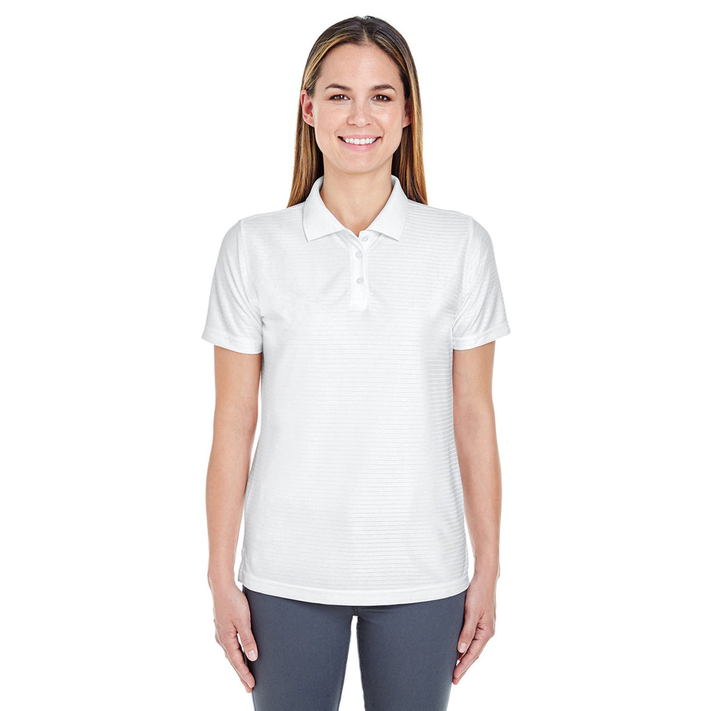 UltraClub Women's White Cool & Dry Elite Tonal Stripe Performance Polo