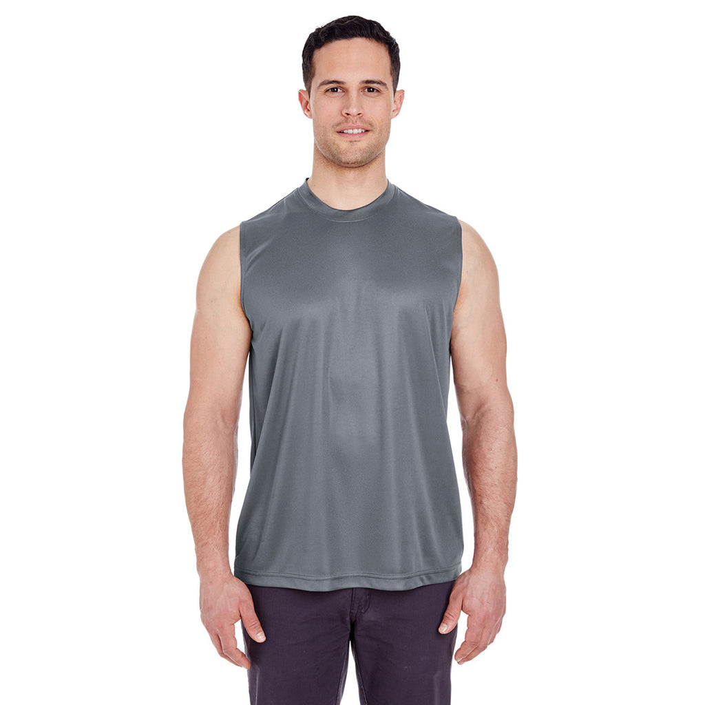 UltraClub Men's Charcoal Cool & Dry Sport Performance Interlock Sleeveless T-Shirt