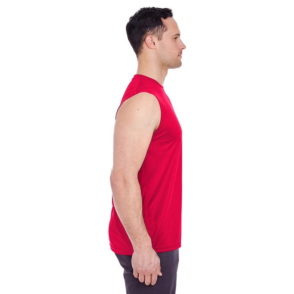 UltraClub Men's Red Cool & Dry Sport Performance Interlock Sleeveless T-Shirt