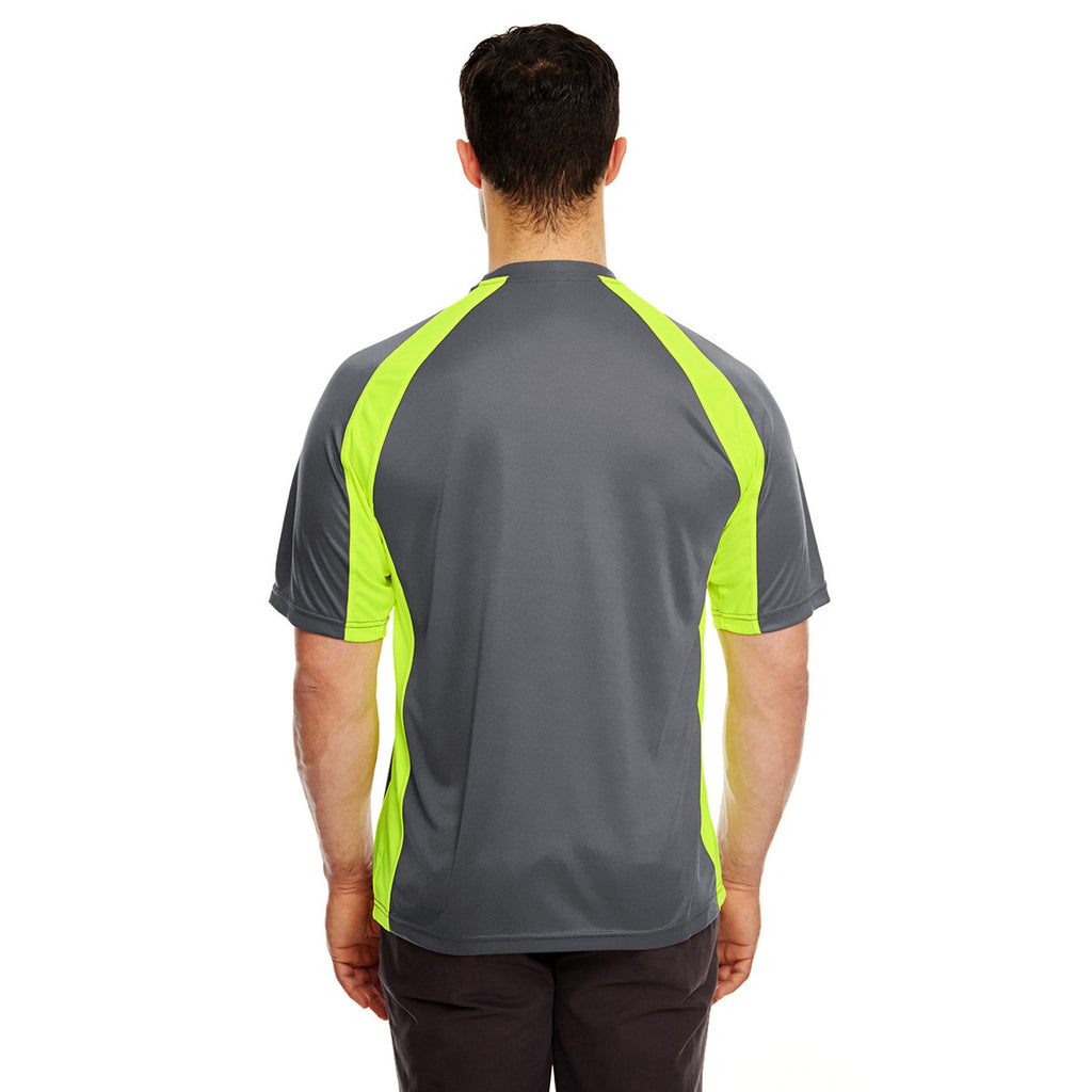 UltraClub Men's Charcoal/Bright Yellow Cool & Dry Sport Two-Tone Performance Interlock T-Shirt