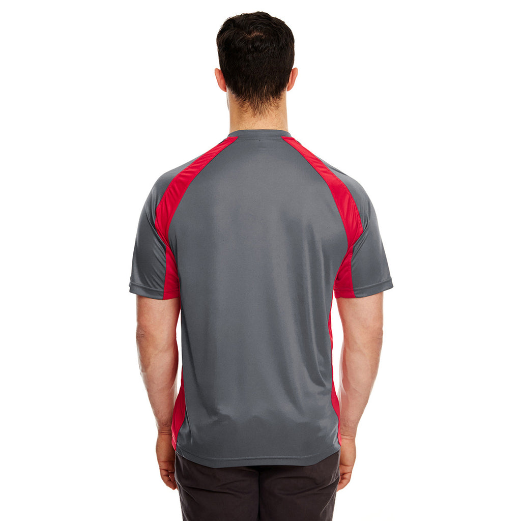 UltraClub Men's Charcoal/Red Cool & Dry Sport Two-Tone Performance Interlock T-Shirt