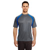 UltraClub Men's Charcoal/Royal Cool & Dry Sport Two-Tone Performance Interlock T-Shirt