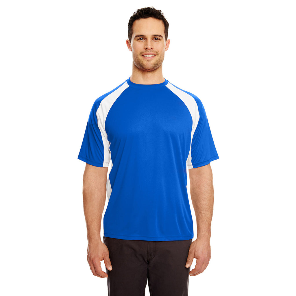 UltraClub Men's Royal/White Cool & Dry Sport Two-Tone Performance Interlock T-Shirt