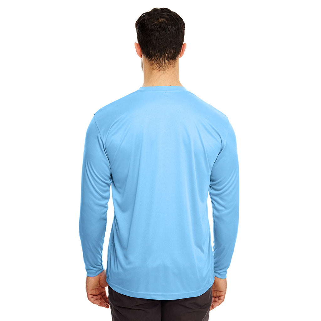 UltraClub Men's Columbia Blue Cool & Dry Sport Long-Sleeve Performance Interlock T-Shirt