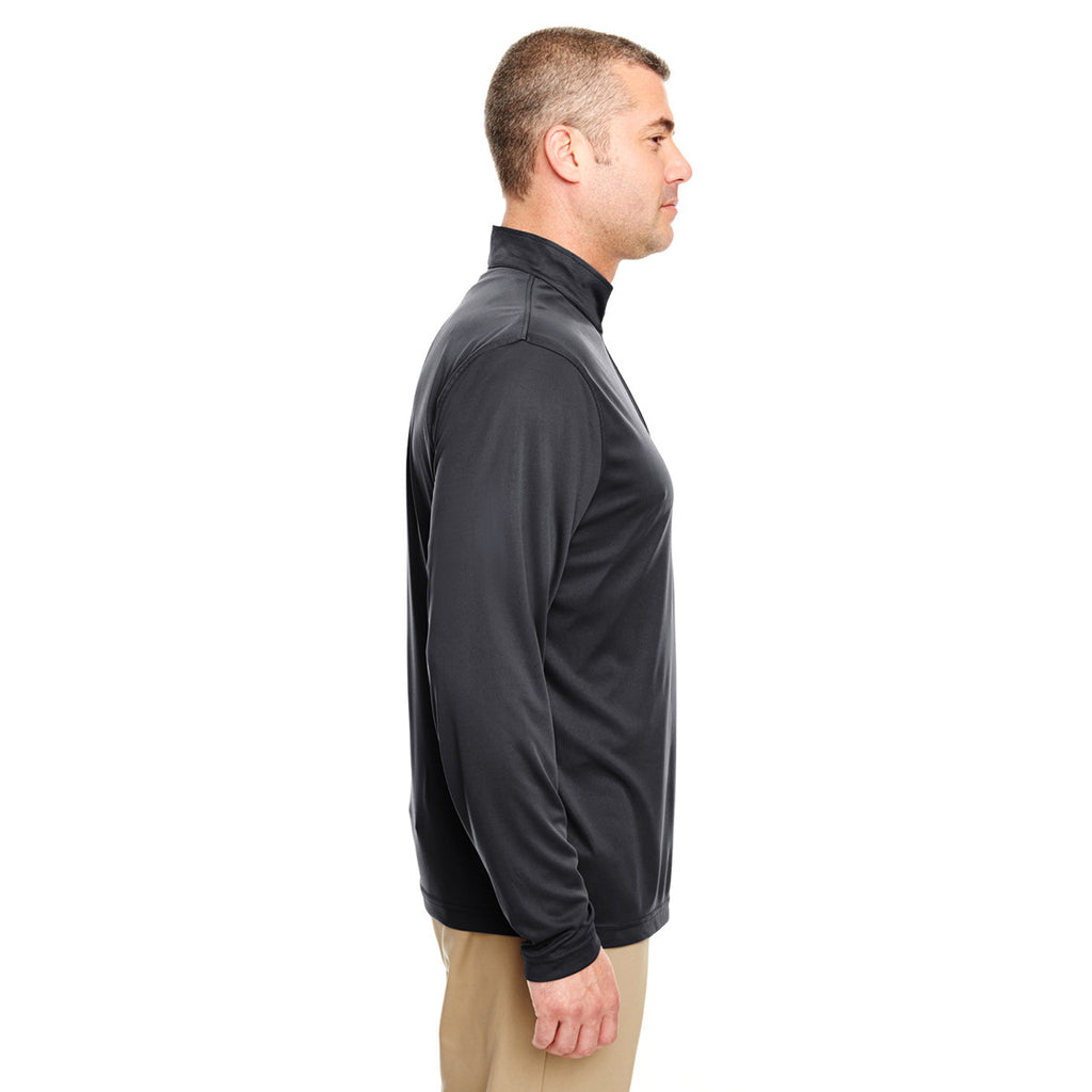 UltraClub Men's Black Cool & Dry Sport Performance Interlock Quarter-Zip Pullover