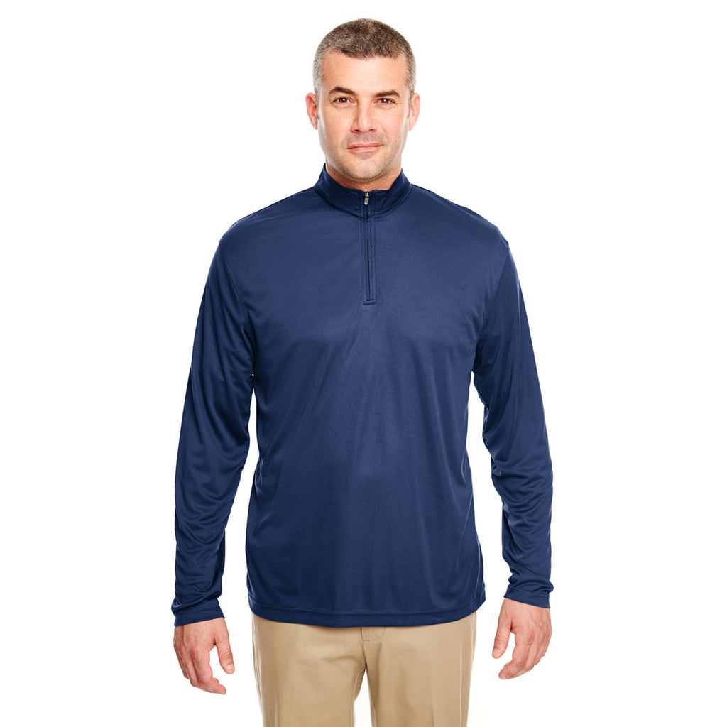 UltraClub Men's Navy Cool & Dry Sport Performance Interlock Quarter-Zip Pullover