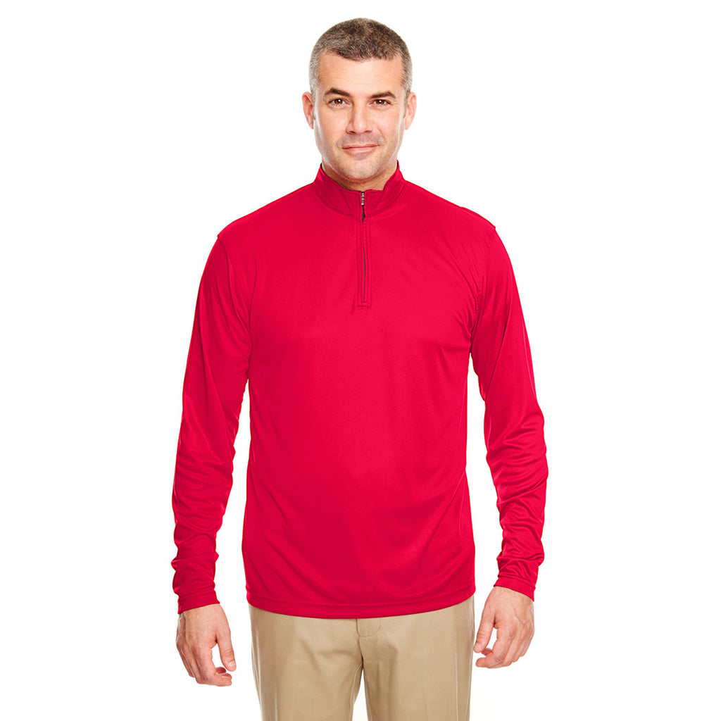 UltraClub Men's Red Cool & Dry Sport Performance Interlock Quarter-Zip Pullover