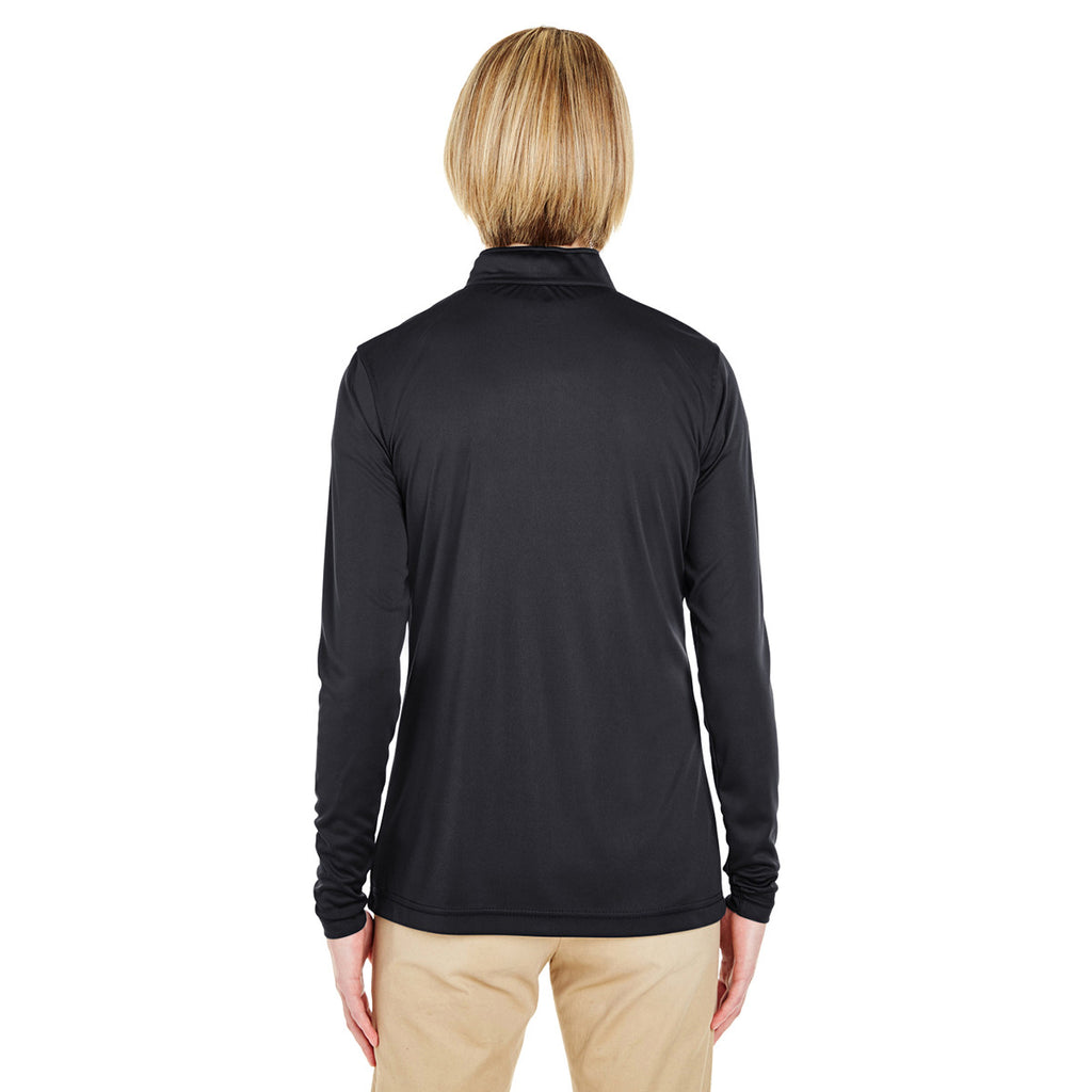 UltraClub Women's Black Cool & Dry Sport Performance Interlock Quarter-Zip Pullover