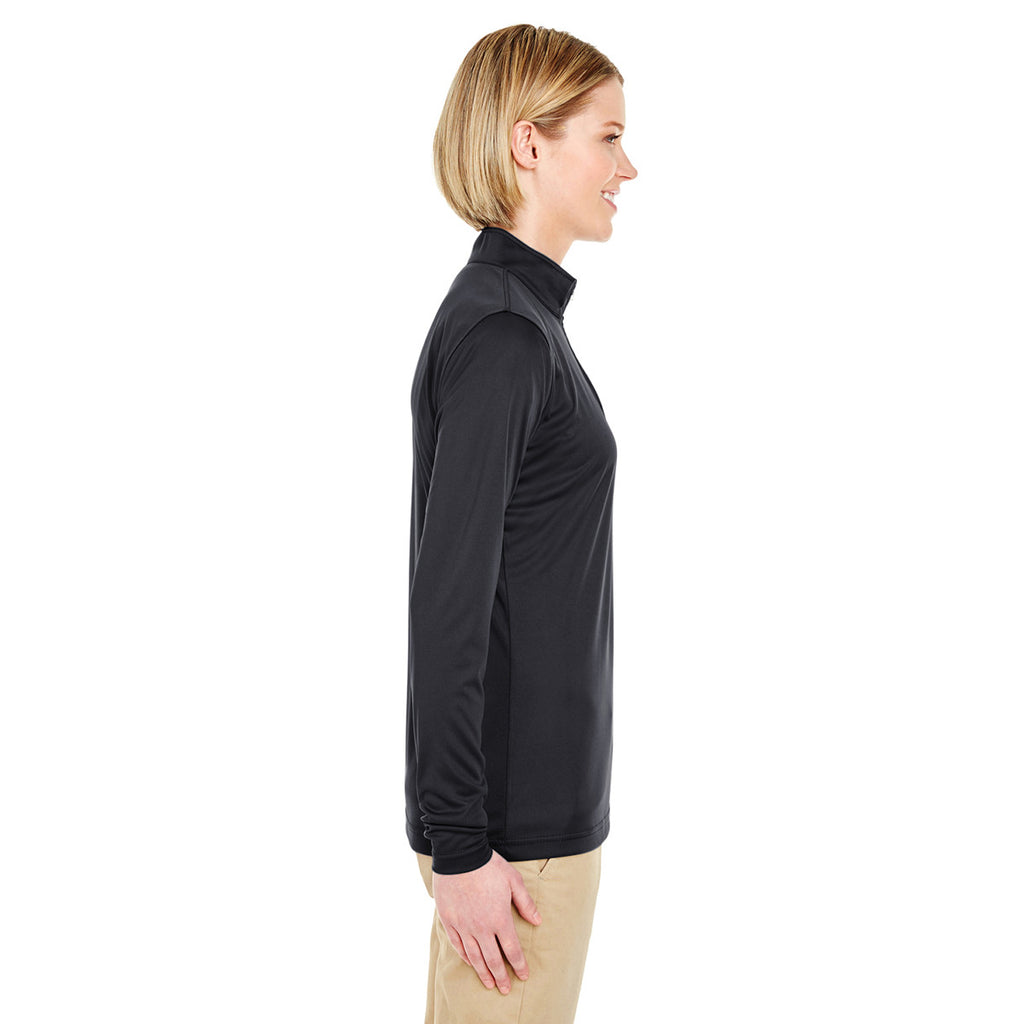 UltraClub Women's Black Cool & Dry Sport Performance Interlock Quarter-Zip Pullover