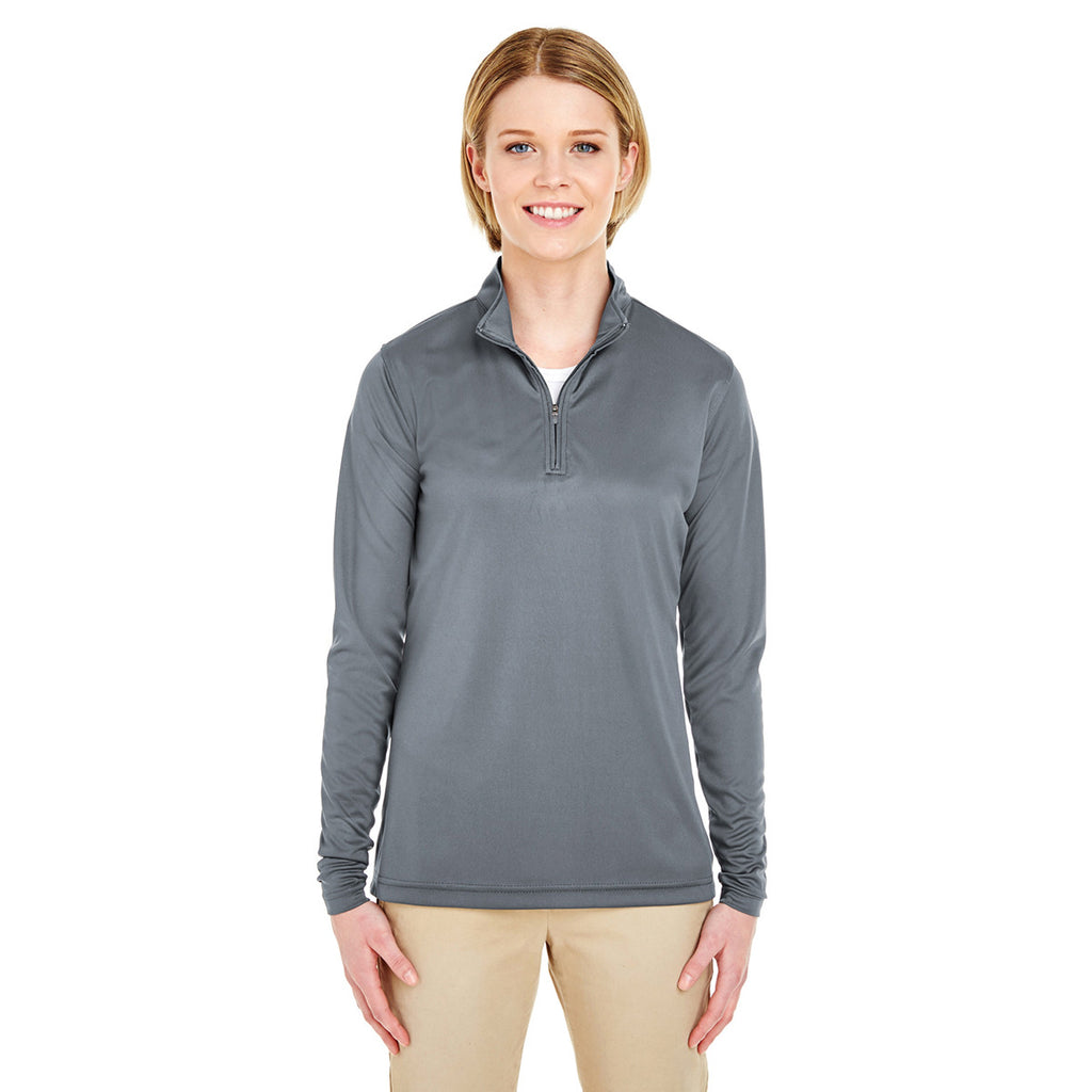 UltraClub Women's Charcoal Cool & Dry Sport Performance Interlock Quarter-Zip Pullover