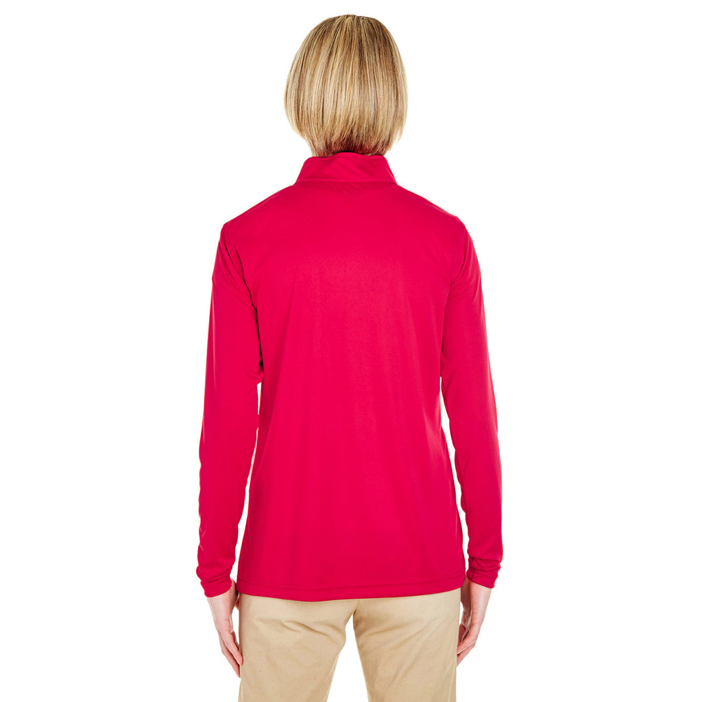 UltraClub Women's Red Cool & Dry Sport Performance Interlock Quarter-Zip Pullover